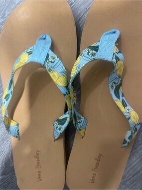 Vera Bradley Lemon-Print Blue Strap Flip Flops